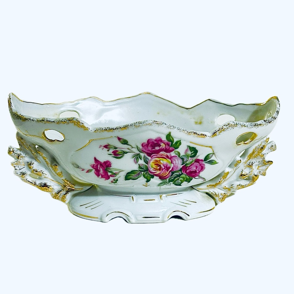 Vintage 1940’s - 50’s Lipper & Mann Porcelain Bond Ware Floral Compote Bowl